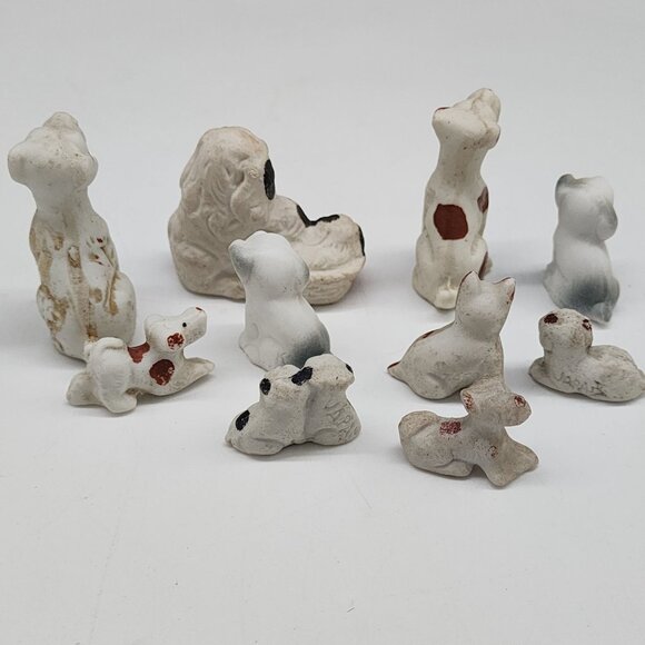 Vintage Antique Bisque Dog Figurines Set Of 10 - Miniature Collectibles Terrier - Picture 8 of 9
